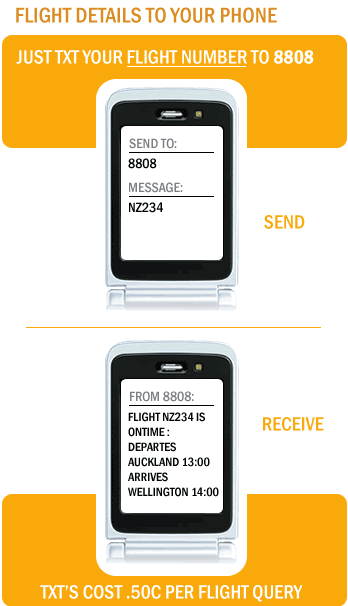 Check your flight details on your Mobile - just txt your flight number to 8808 for .50c