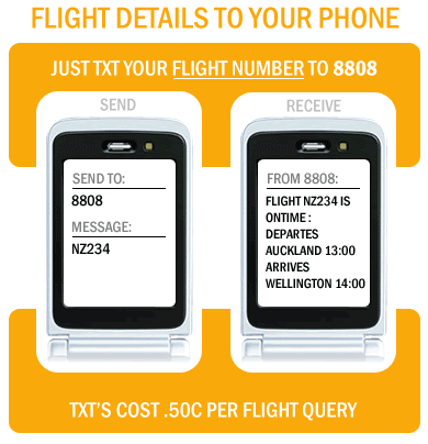 Check your flight arrival adn departure times by sending yoru flight number to 8808 for 50c